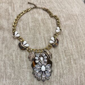 Statement White and Gold Floral Crystal Necklace